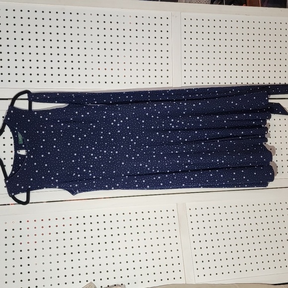 Lauren Ralph Lauren Size 10 Midi Swing Dress Navy Blue Stars Pattern Sleeveless - Picture 1 of 8